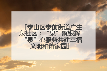 泰山区泰前街道广生泉社区：“泉”聚银辉“泉”心服务共建幸福文明和谐家园
